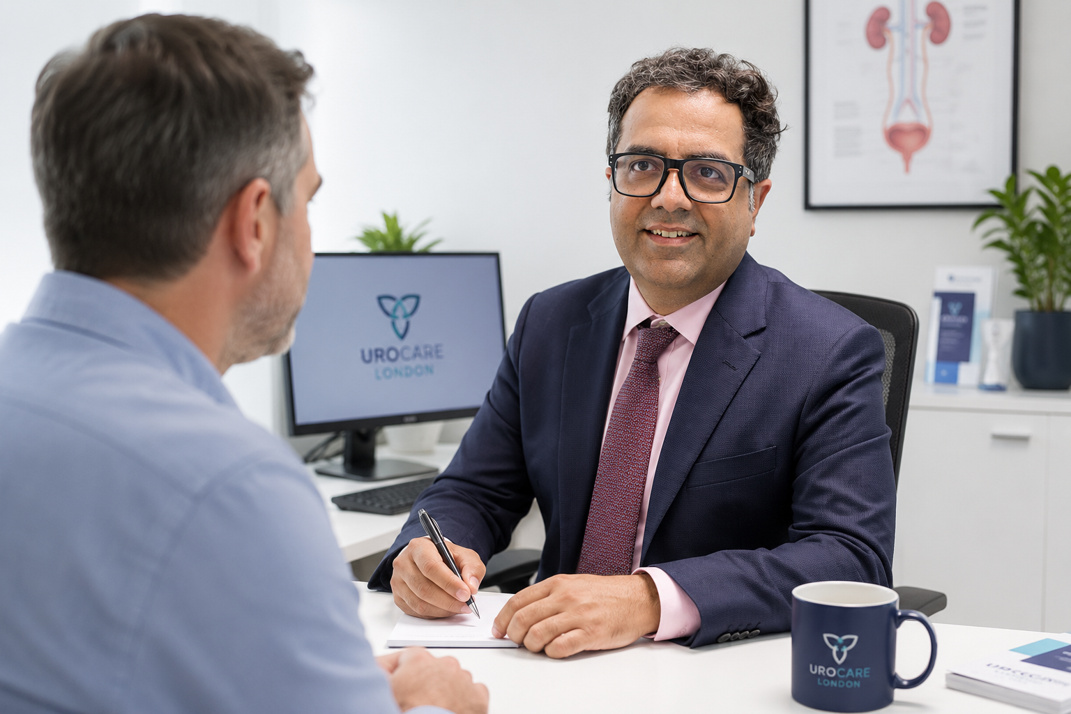 Man discussing prostate cancer screening with a urologist - Urocare London