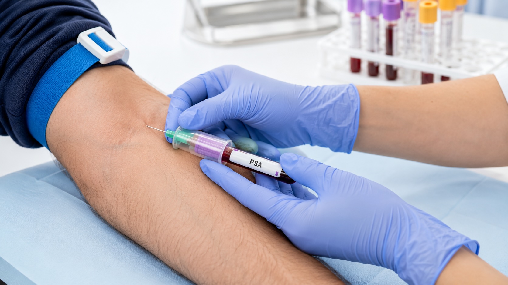 PSA blood test sample being taken in a UK clinical laboratory - Urocare London