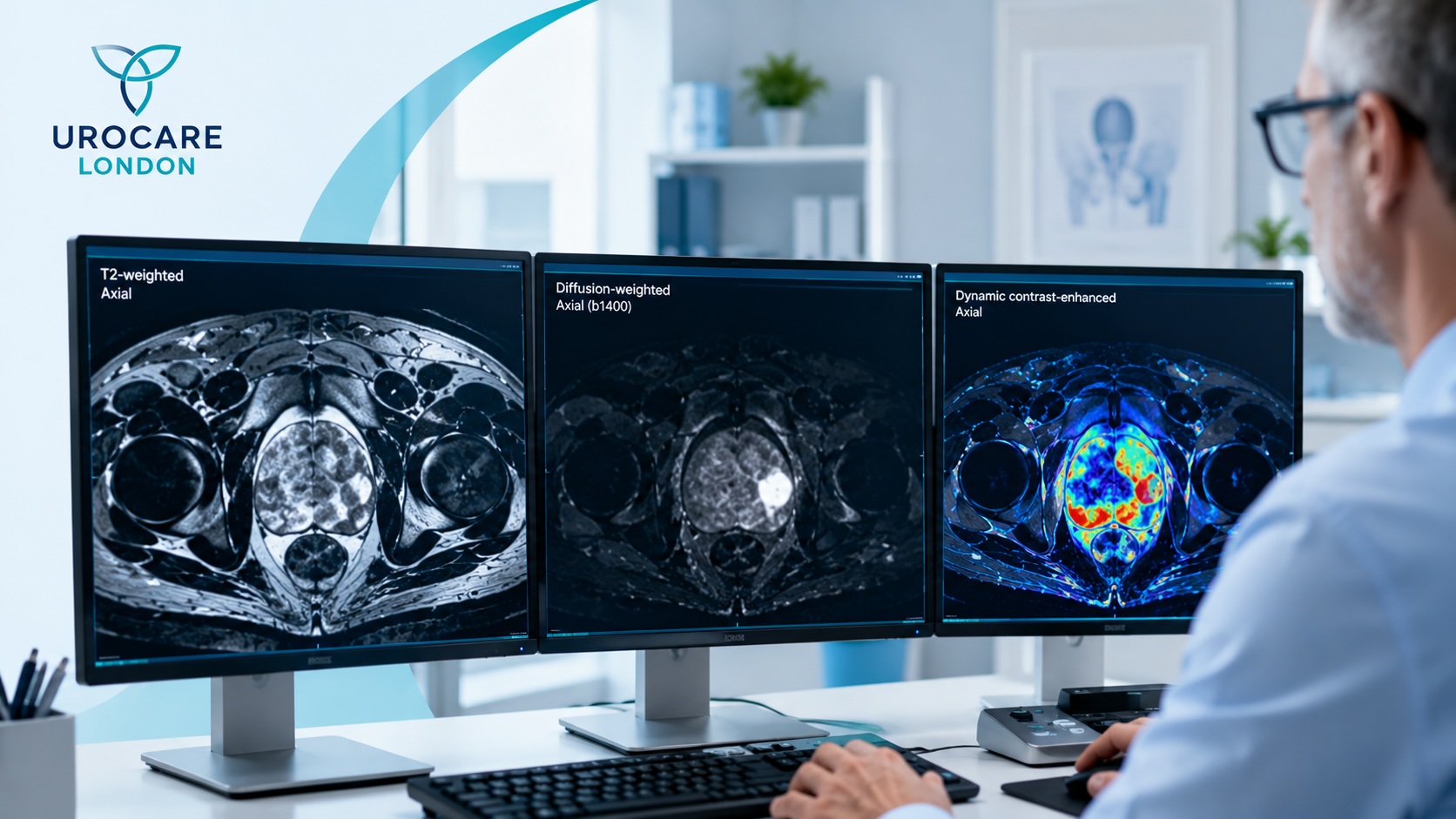 multiparametric MRI scan images of the prostate showing PI-RADS scoring - Urocare London