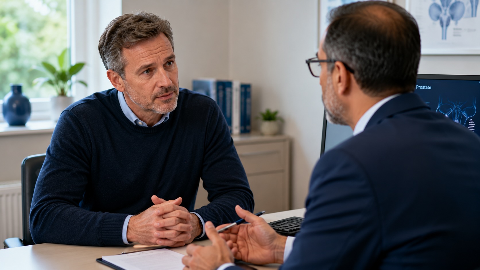 man discussing prostate health concerns with a consultant urologist in London - Urocare London